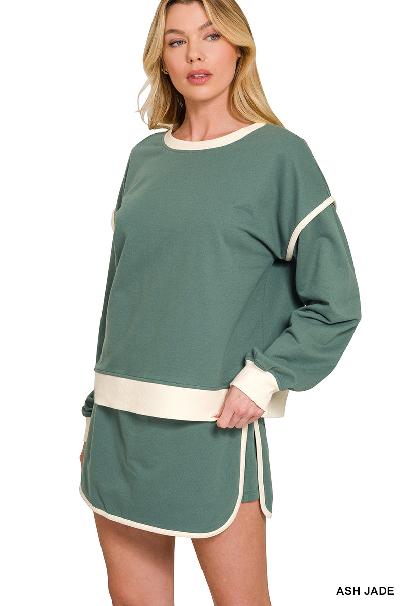 Drop Shoulder Pullover and Skort Set