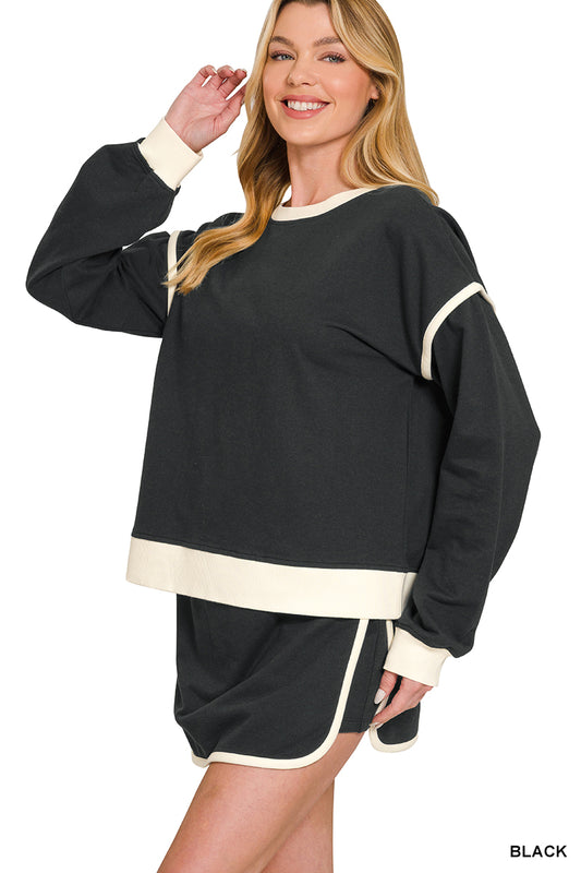 Drop Shoulder Pullover and Skort Set
