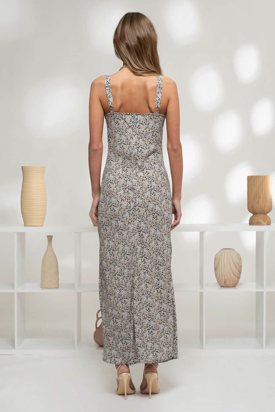 A Line Floral Print Midi Dress