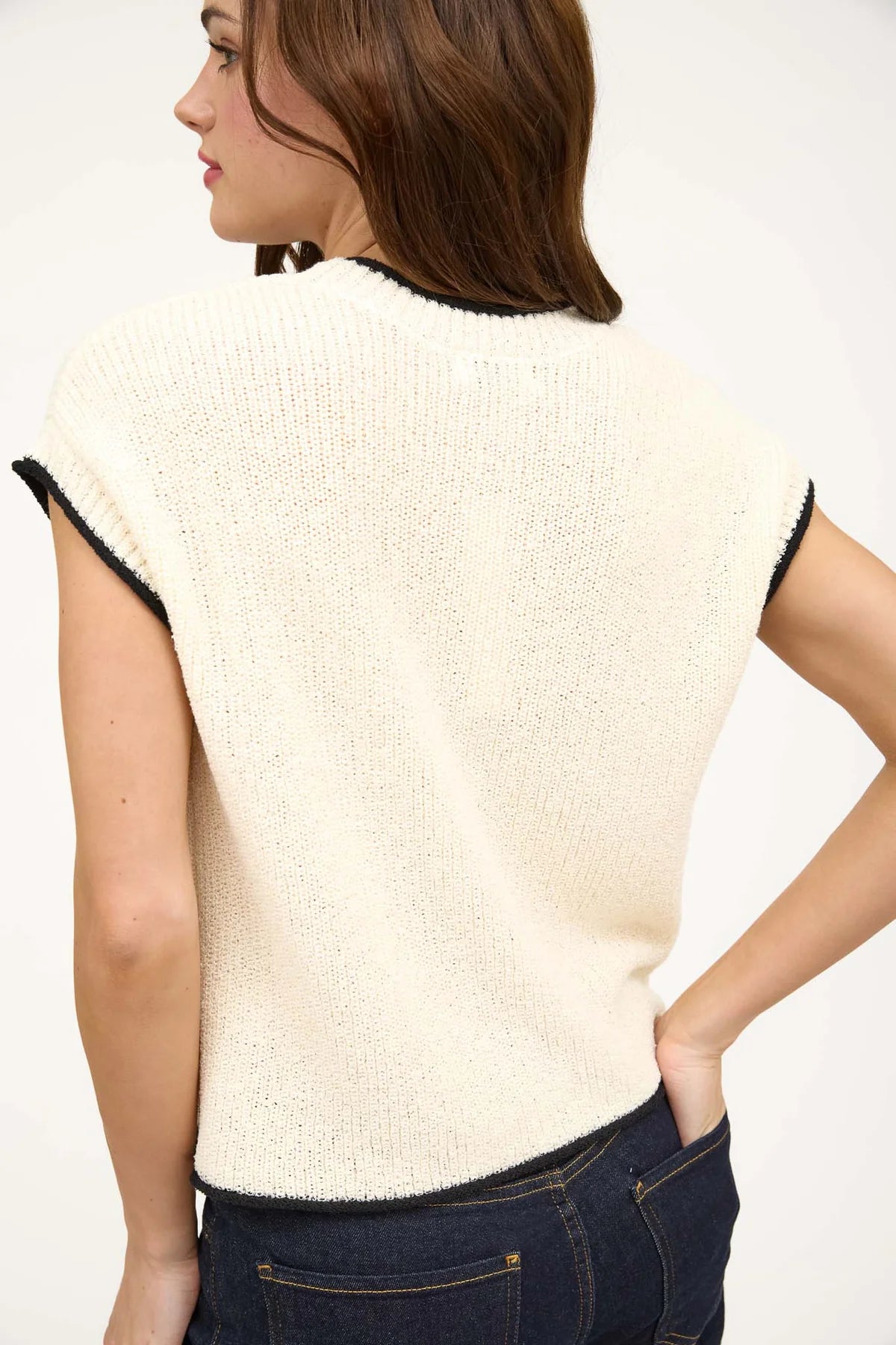 Contrast Trim Knit Sweater with Pocket