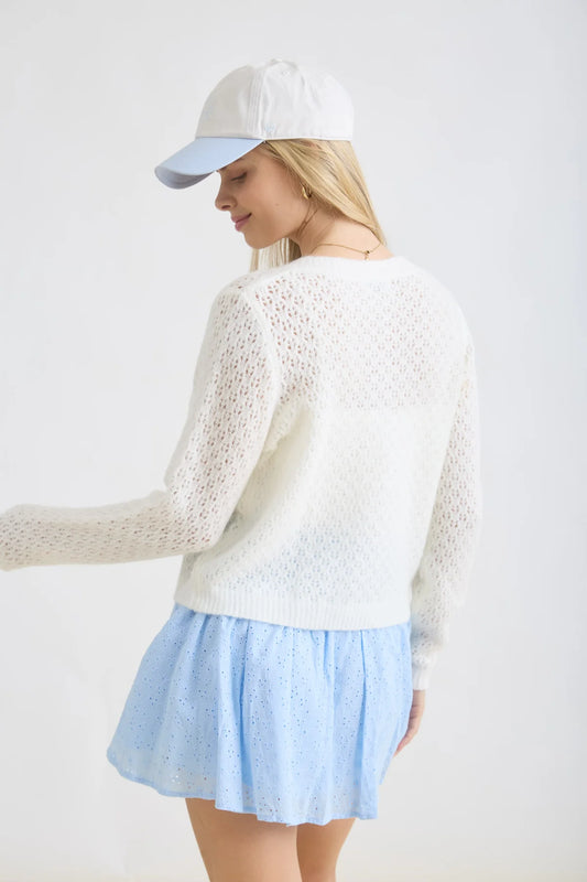 Eyelet Pattern Button Down Cardigan