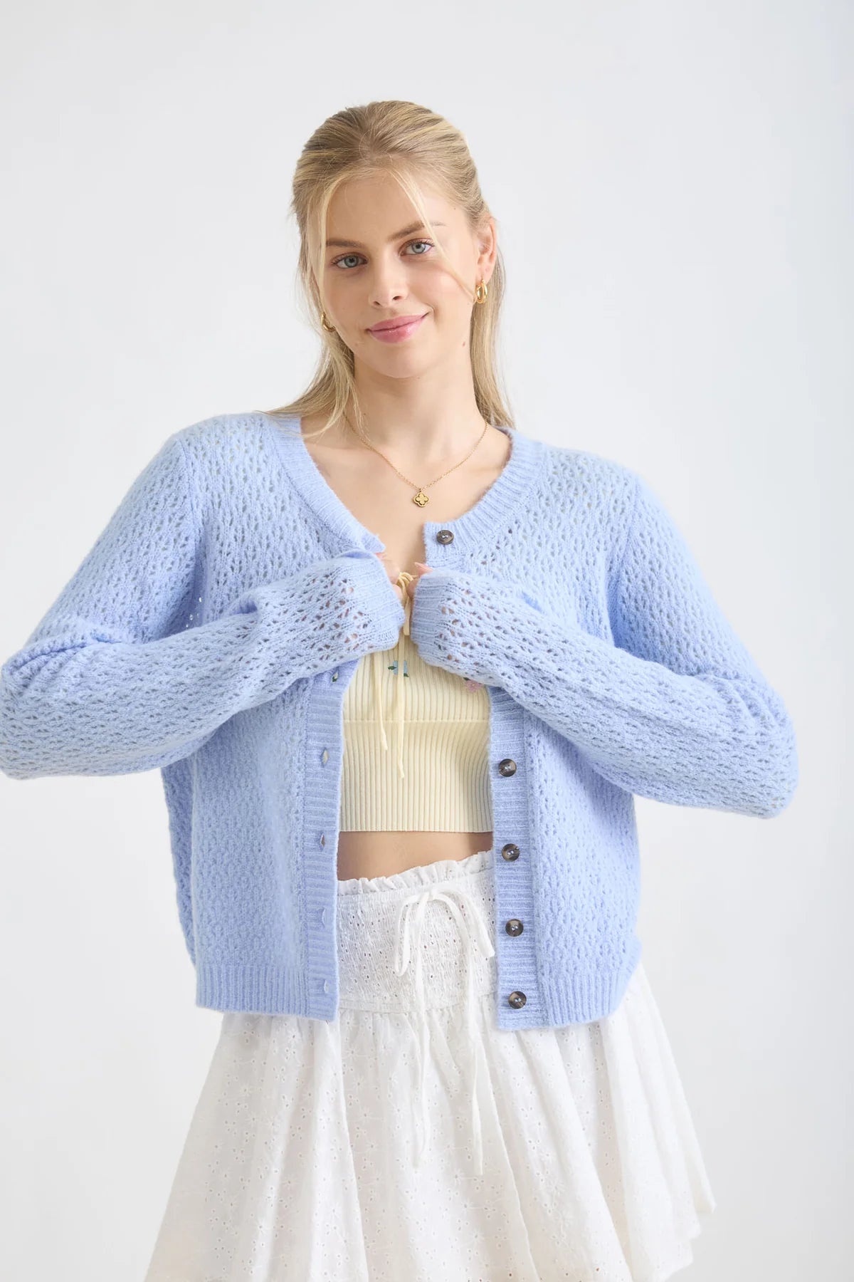 Eyelet Pattern Button Down Cardigan