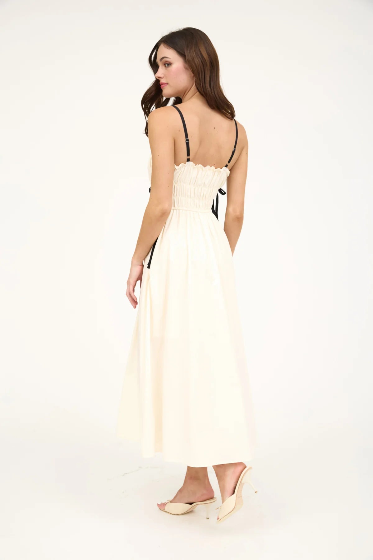 Ruched Ribbon Detail Spaghetti Strap Dress