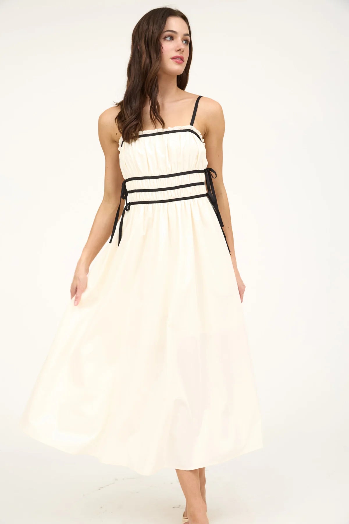 Ruched Ribbon Detail Spaghetti Strap Dress