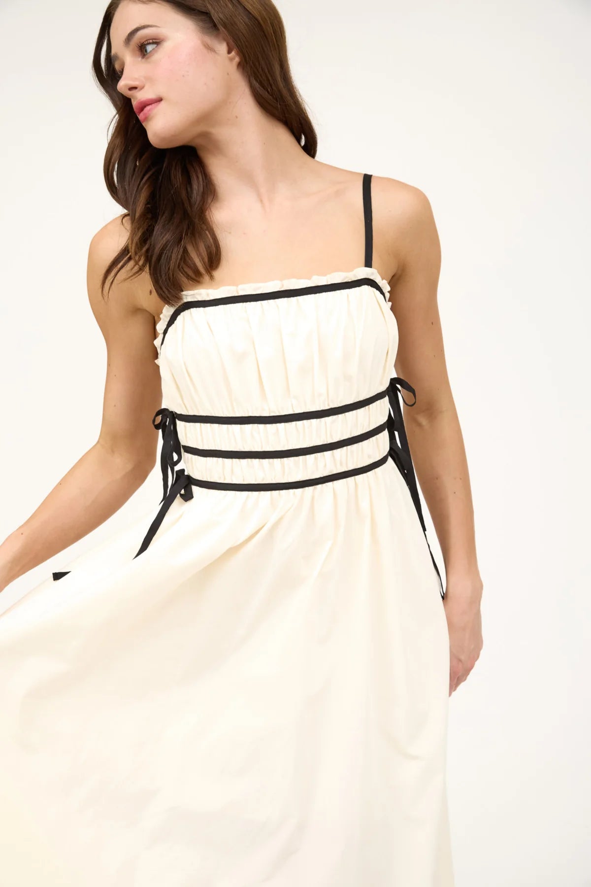 Ruched Ribbon Detail Spaghetti Strap Dress