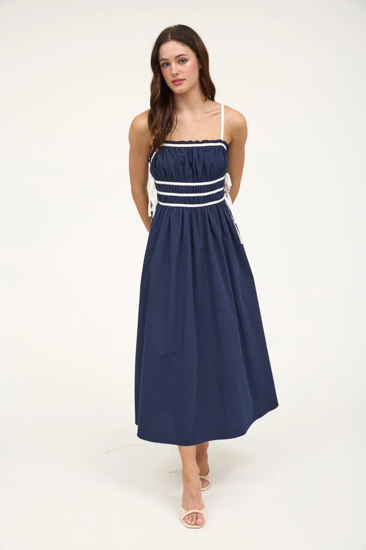 Ruched Ribbon Detail Spaghetti Strap Dress