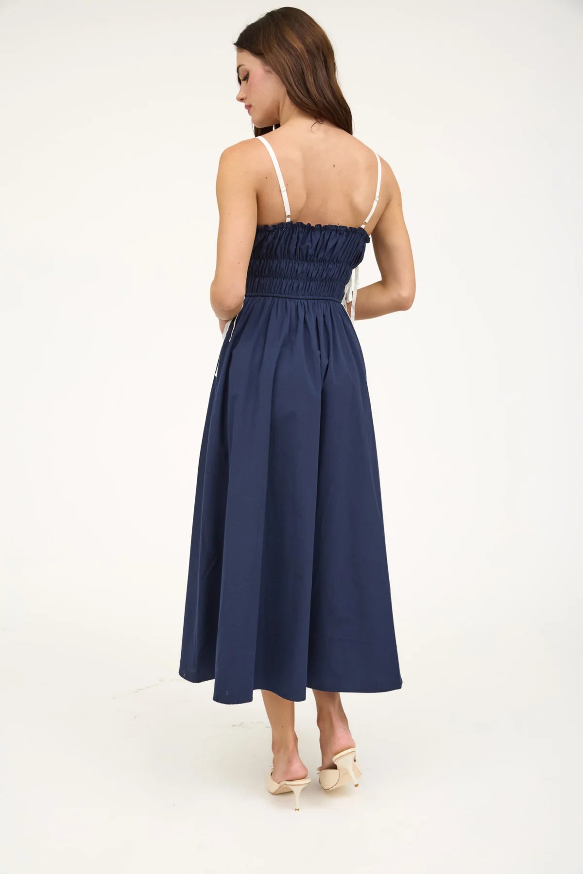 Ruched Ribbon Detail Spaghetti Strap Dress
