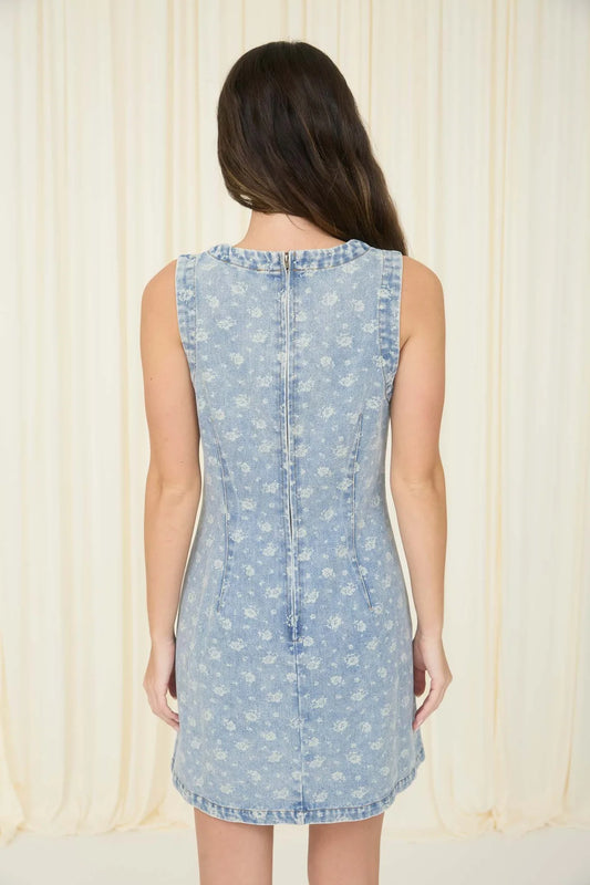Washed Floral Denim Mini Dress
