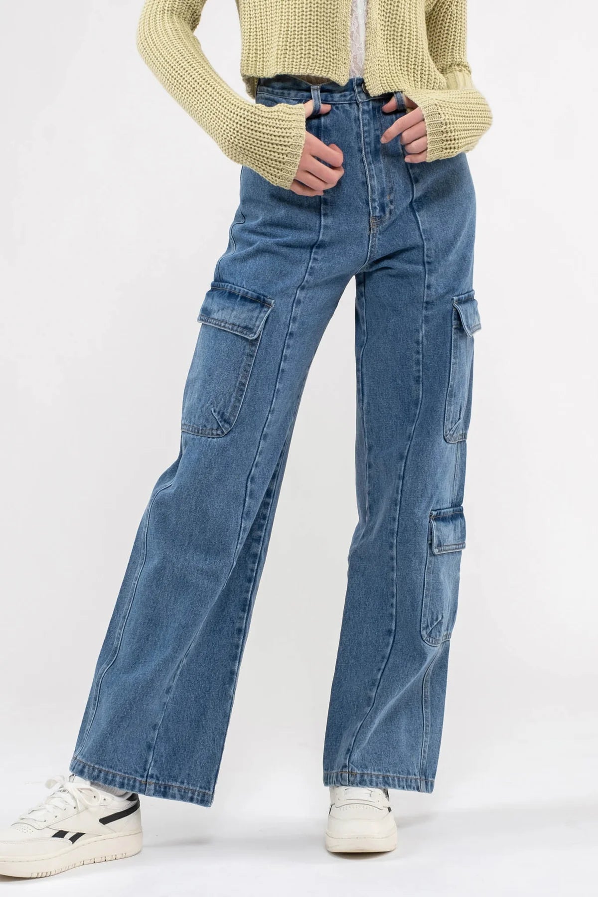 High Waist Denim Cargo Pant