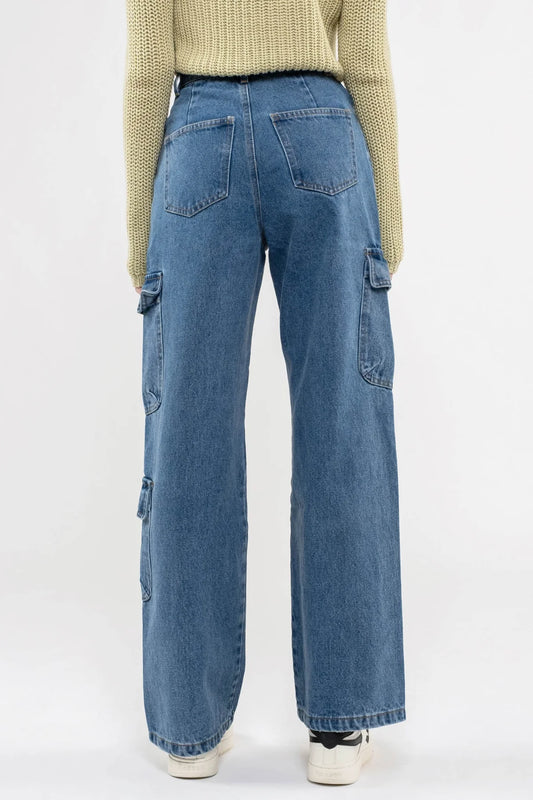 High Waist Denim Cargo Pant