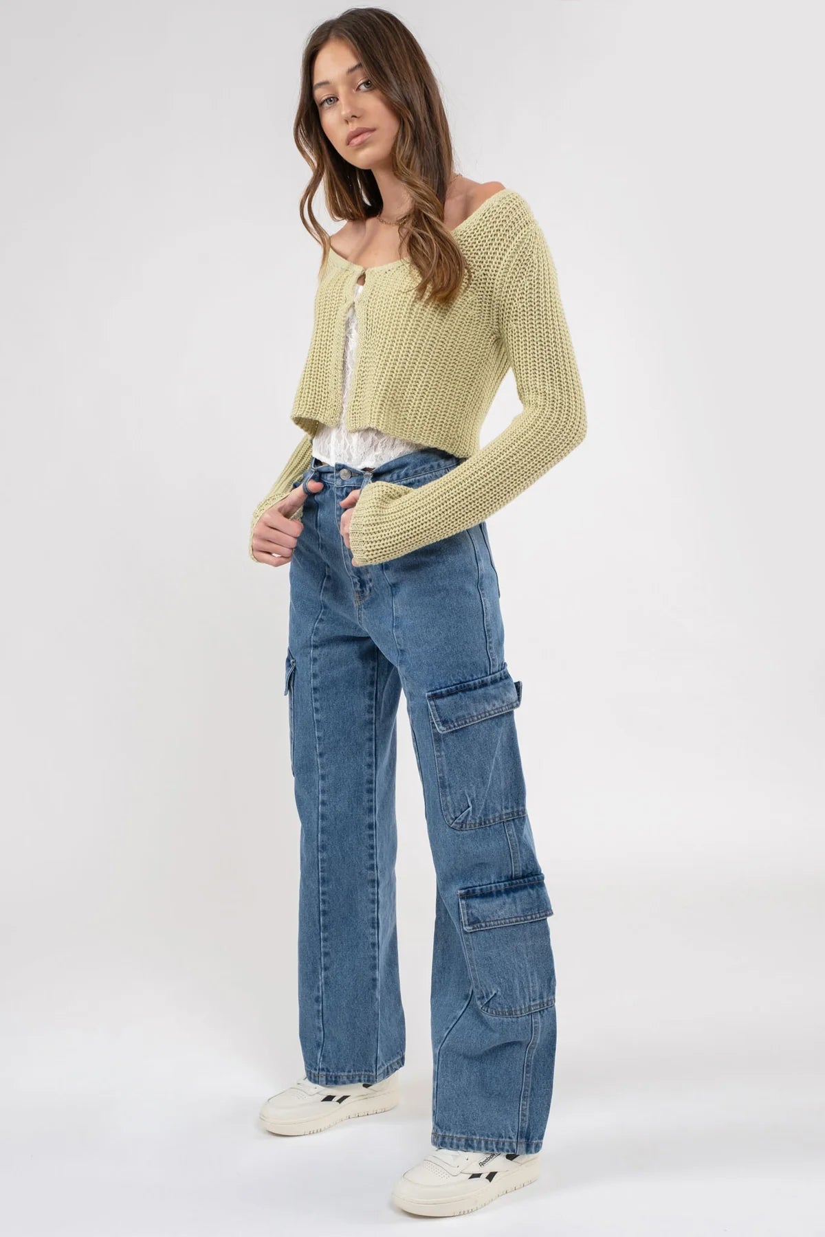 High Waist Denim Cargo Pant
