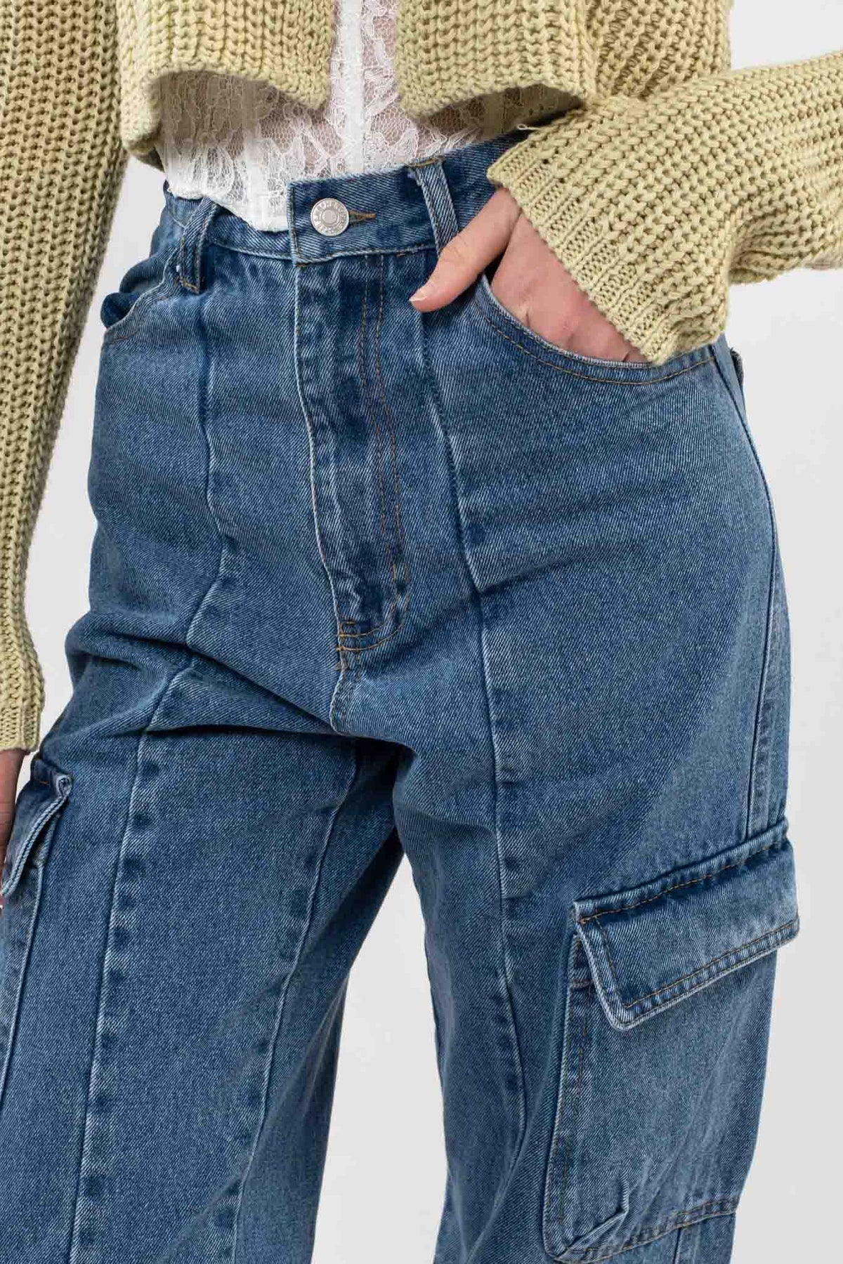 High Waist Denim Cargo Pant