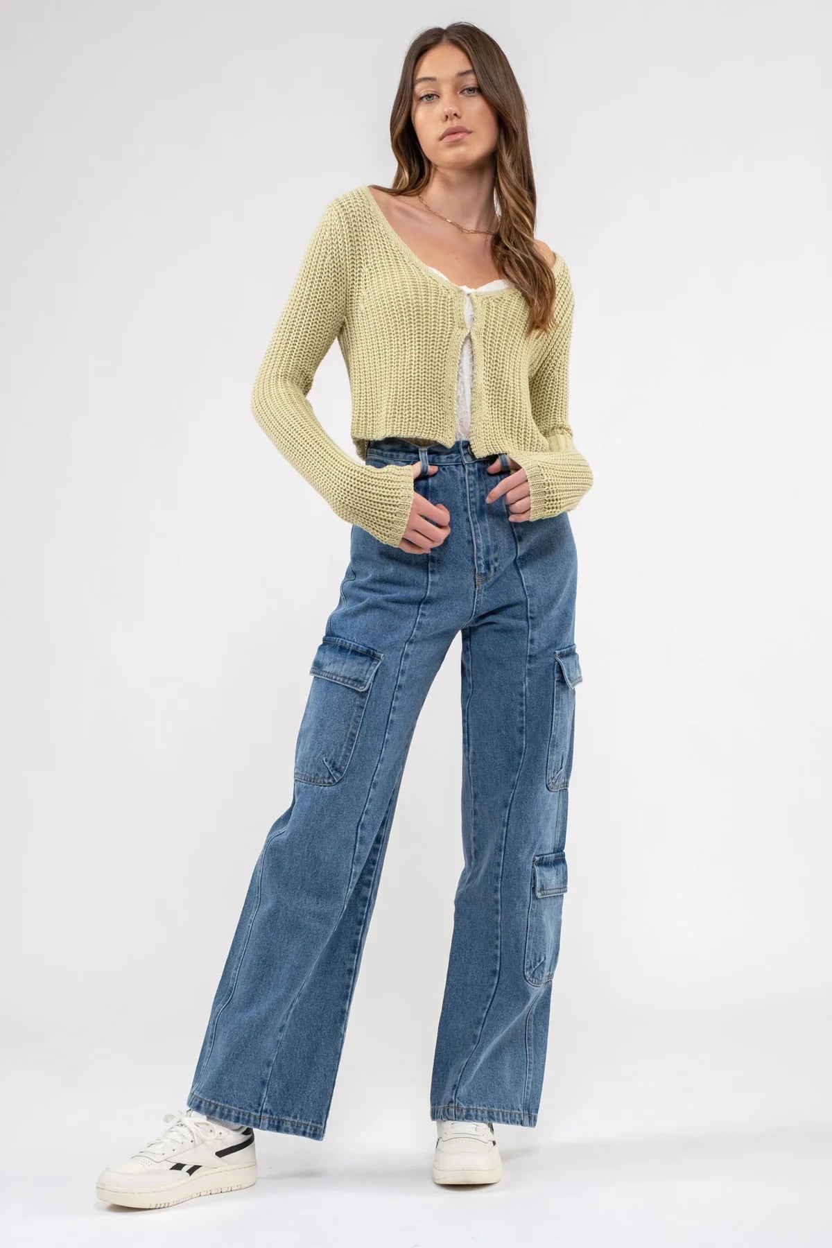 High Waist Denim Cargo Pant