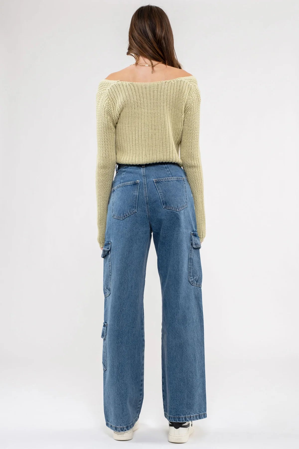 High Waist Denim Cargo Pant