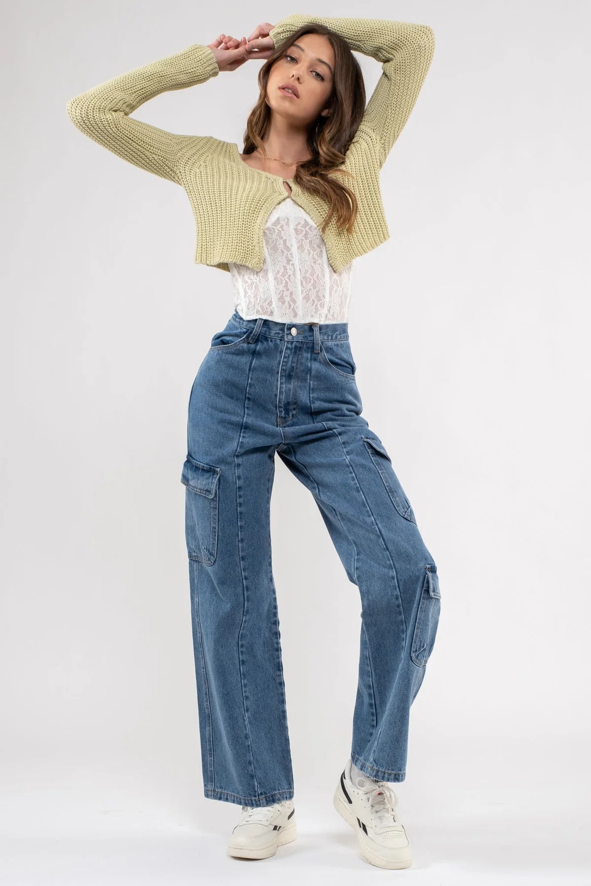 High Waist Denim Cargo Pant
