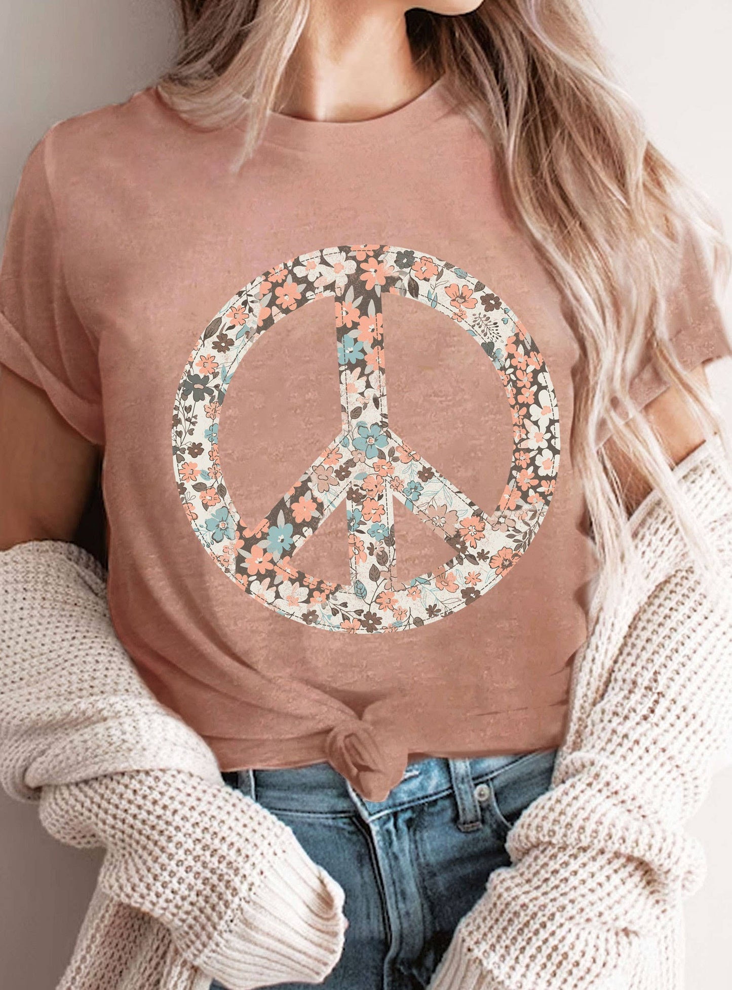 Quilted Peace Sign Graphic Tee