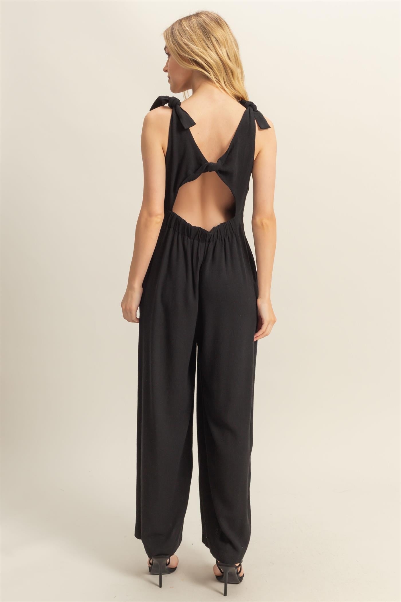 Scoop Neck Wide Leg Open Back Jumpsuit