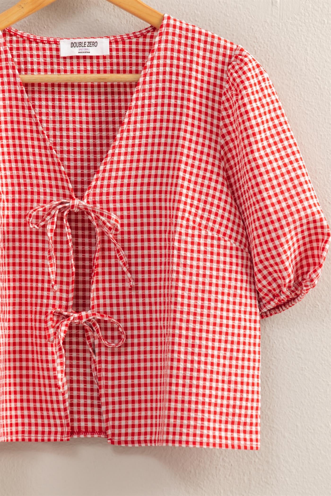 Gingham Tie Front Blouse