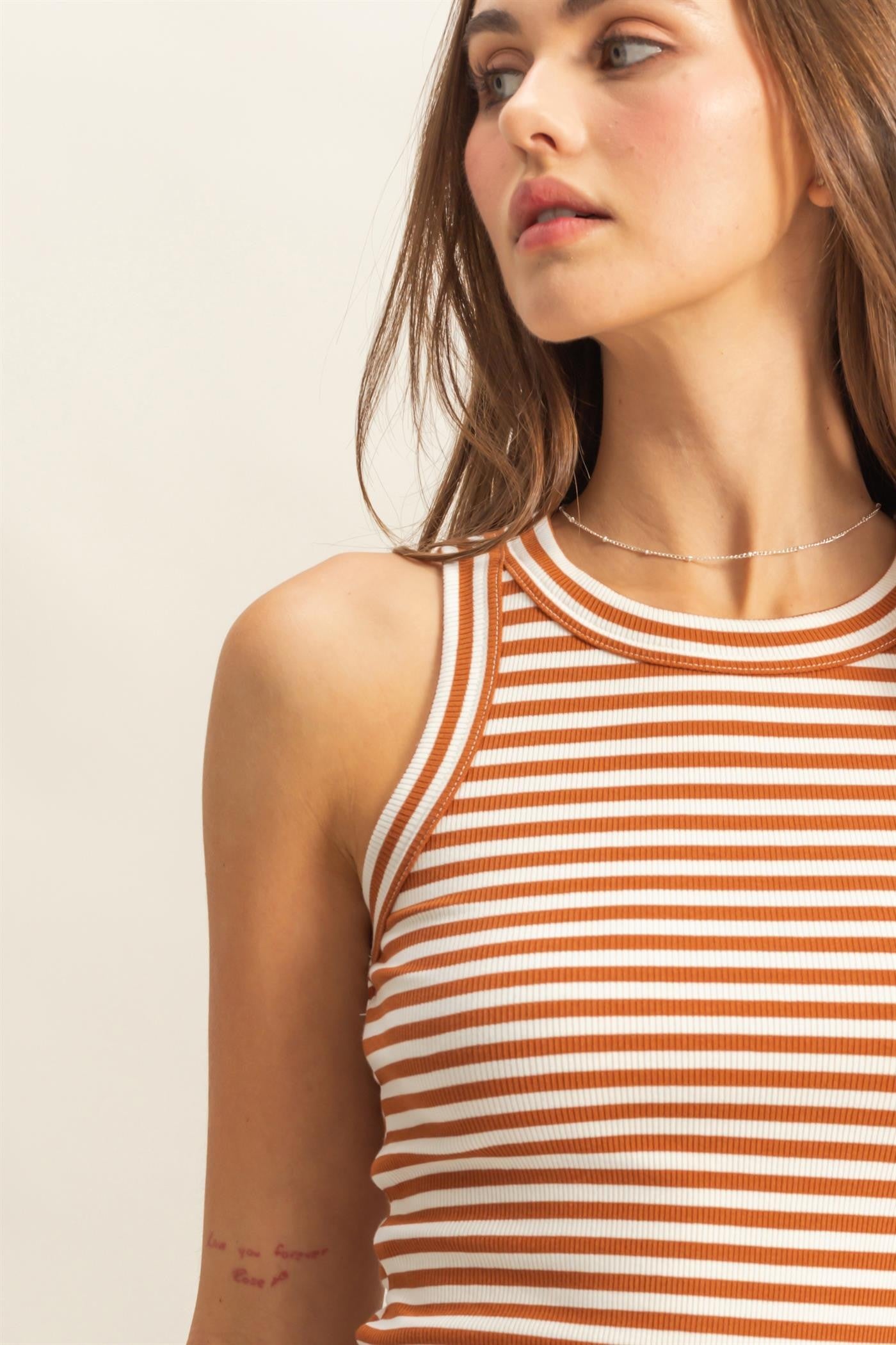 Stripe Fitted High Neck Tank