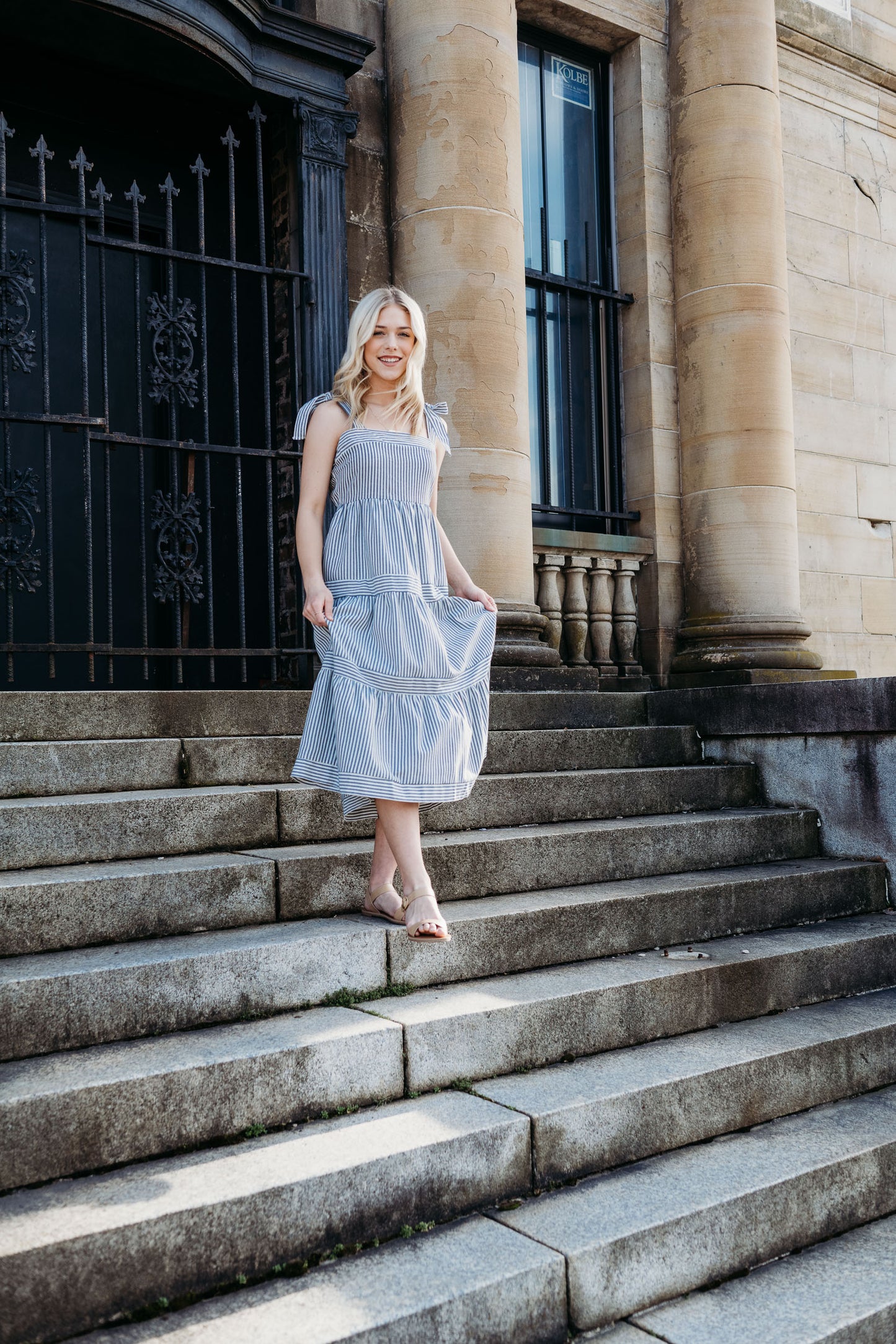 Striped Ribbon Tie Midi Dress