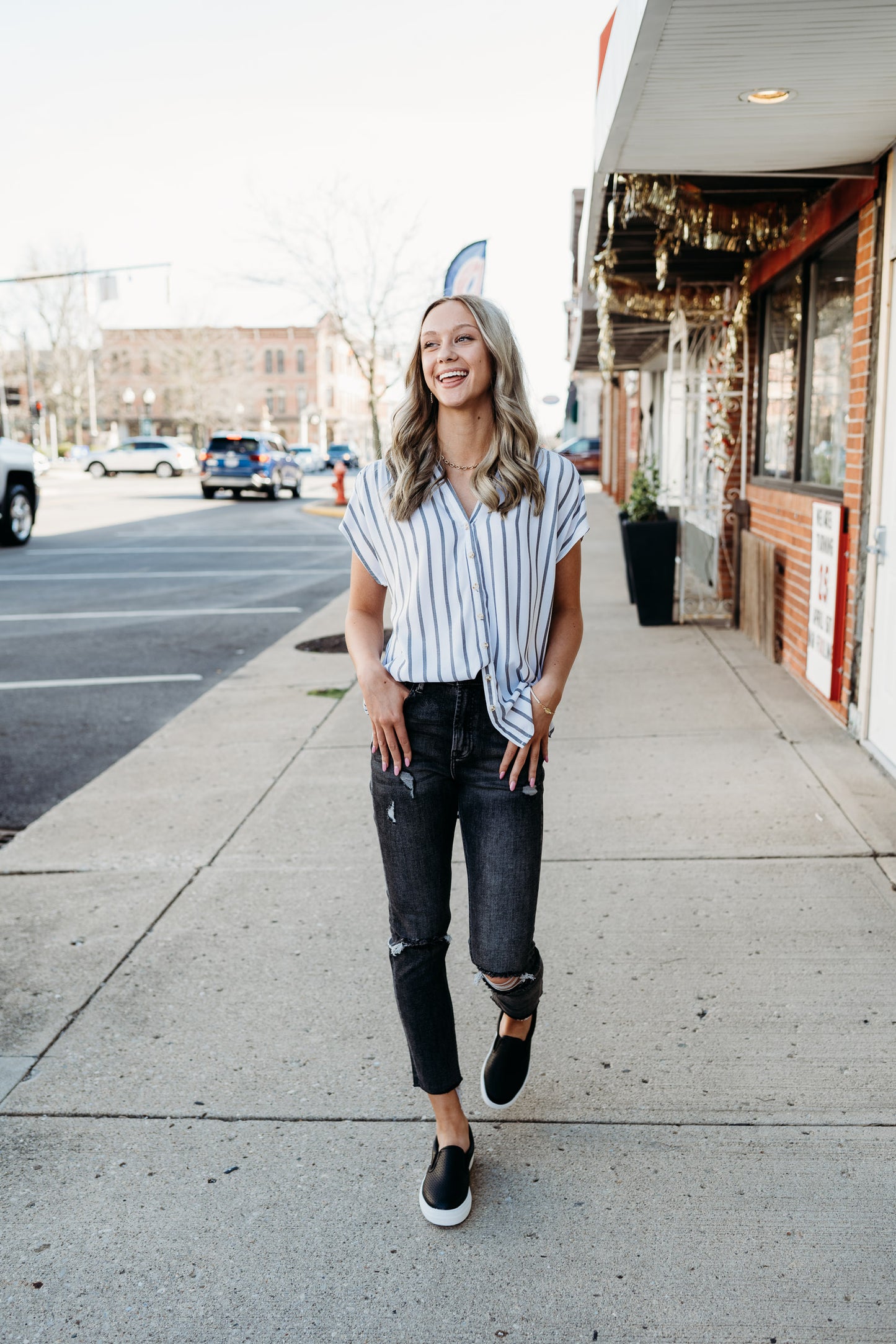 Collared Stripe Button Up Top