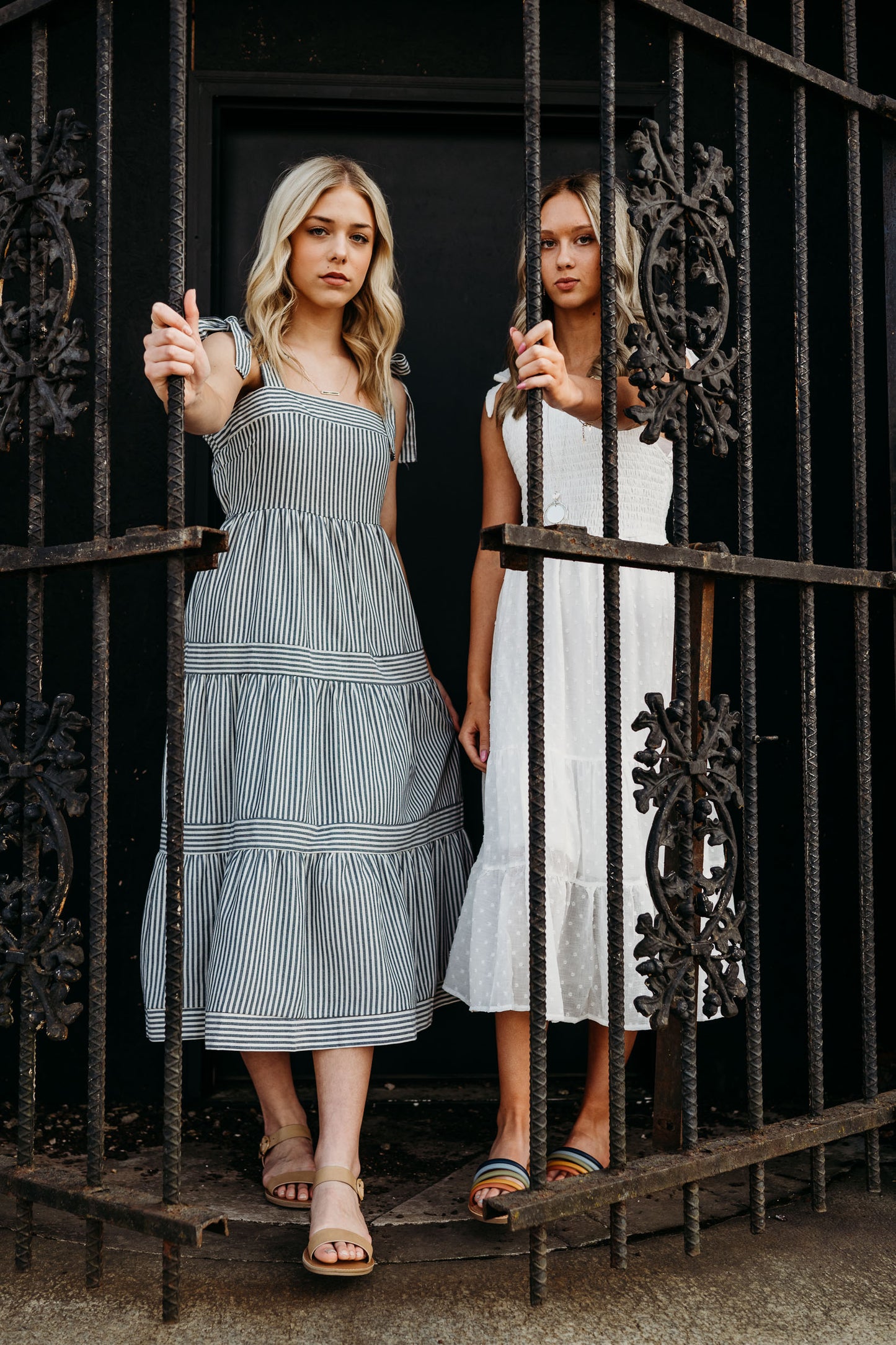 Striped Ribbon Tie Midi Dress
