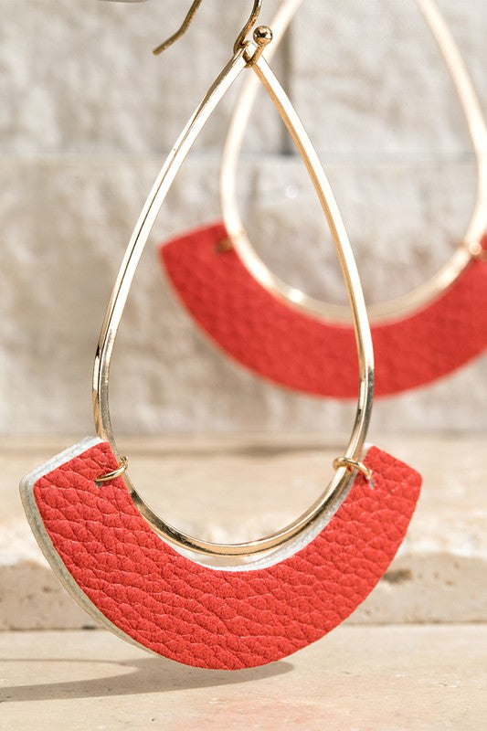 Teardrop Earring with Faux Leather