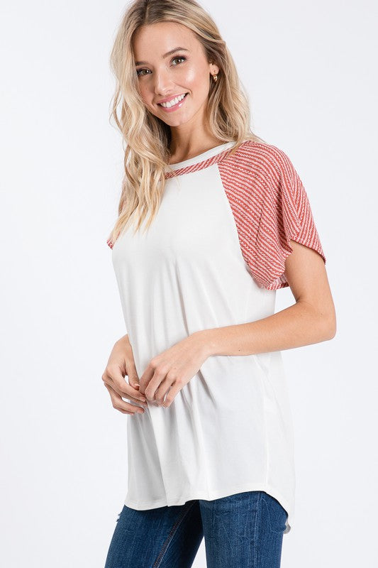 Rust and White Short Sleeve Tee
