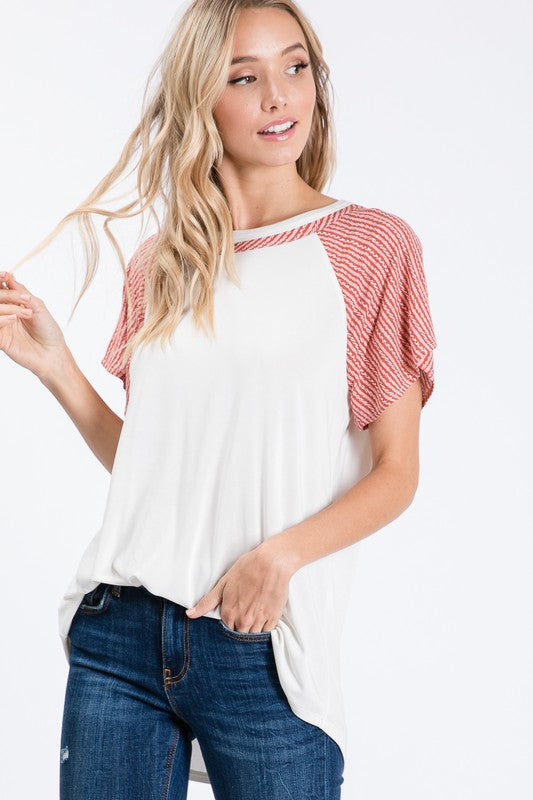 Rust and White Short Sleeve Tee