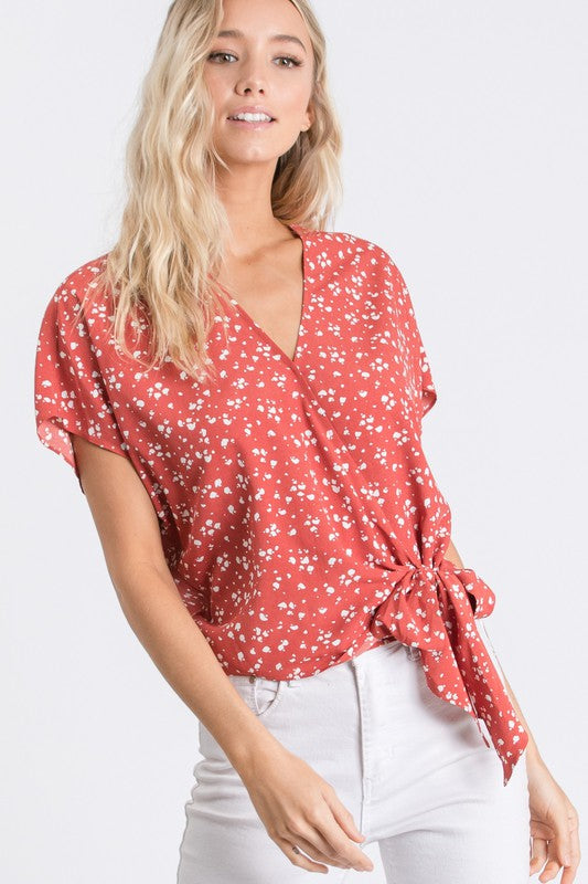 Floral Short Sleeve Wrap Top