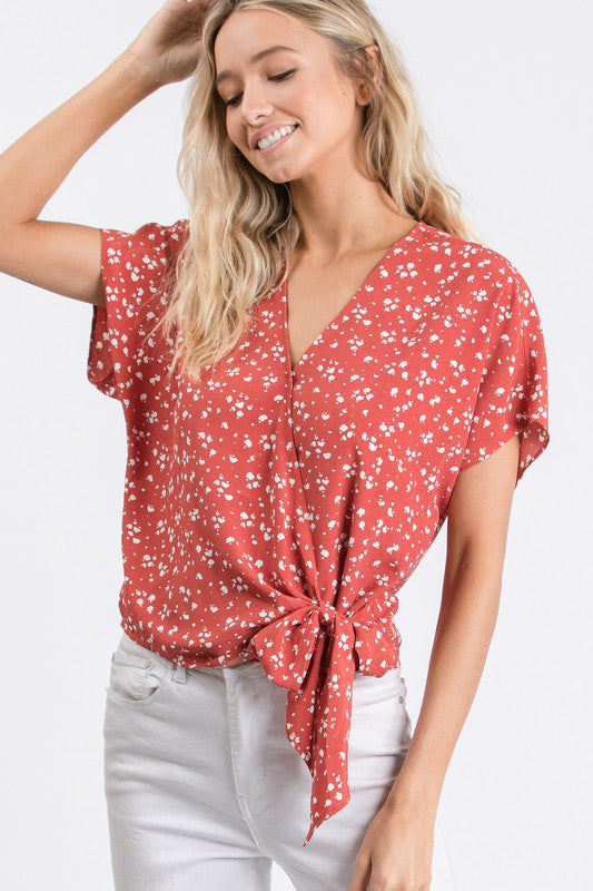 Floral Short Sleeve Wrap Top