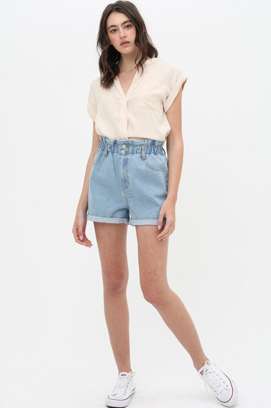 Paperbag High Waist Denim Shorts