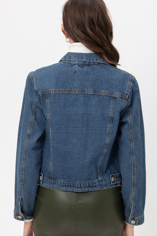 Distressed Waist Length Denim Jacket