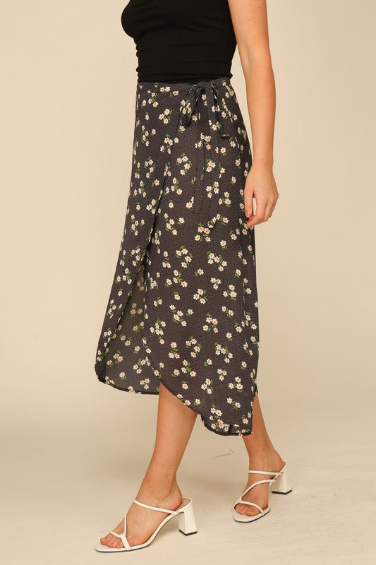 Floral Wrap Midi Skirt