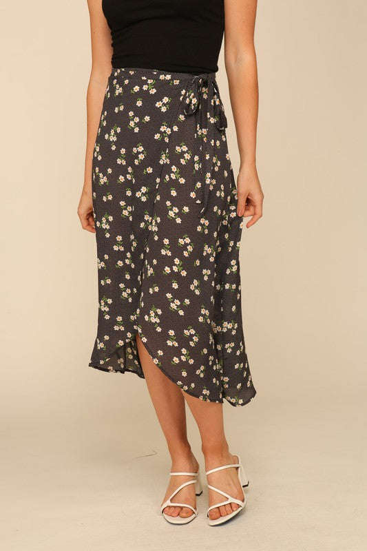 Floral Wrap Midi Skirt