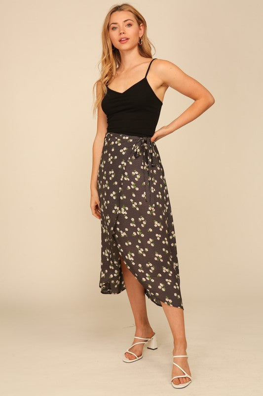 Floral Wrap Midi Skirt