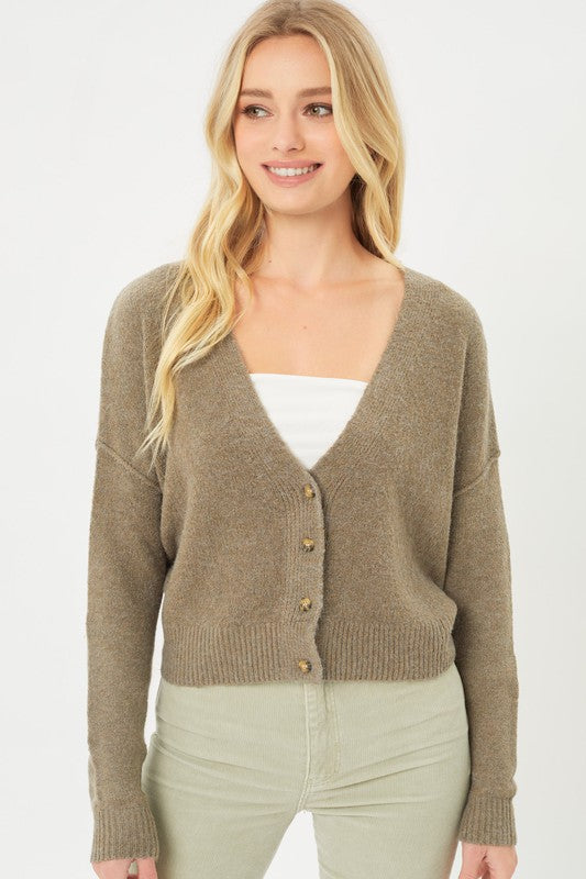 Button Down Plush Crop Cardigan
