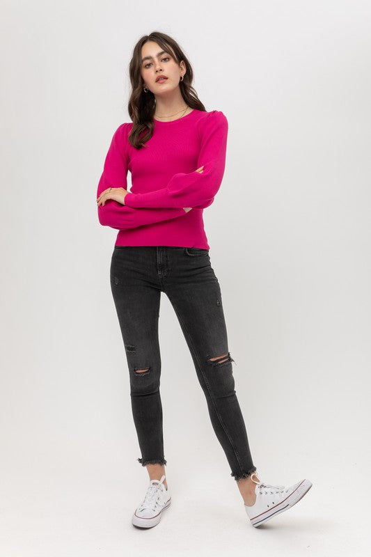 Ribbed Puff Sleeve Sweater