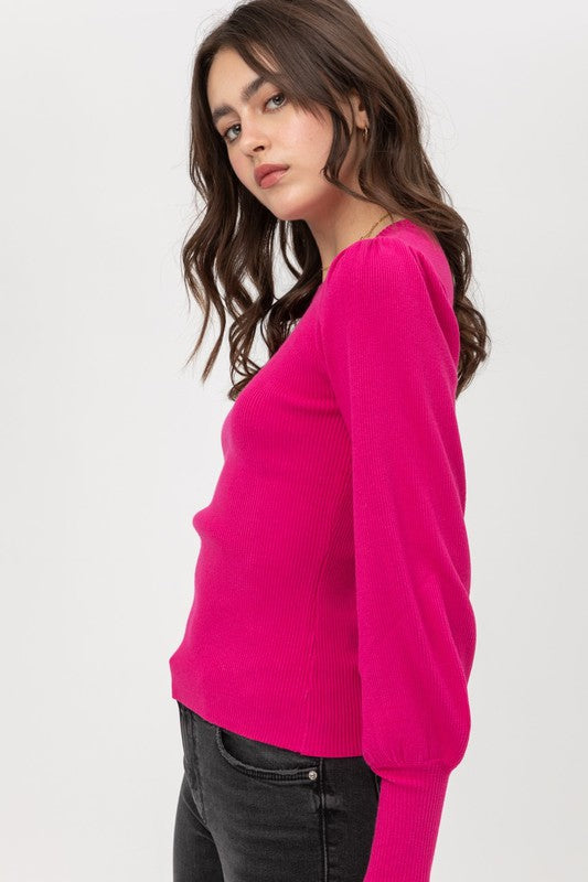 Ribbed Puff Sleeve Sweater