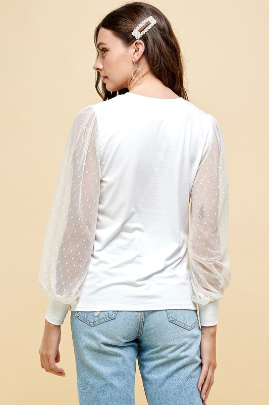 Polka Dot Lace Sleeve Top
