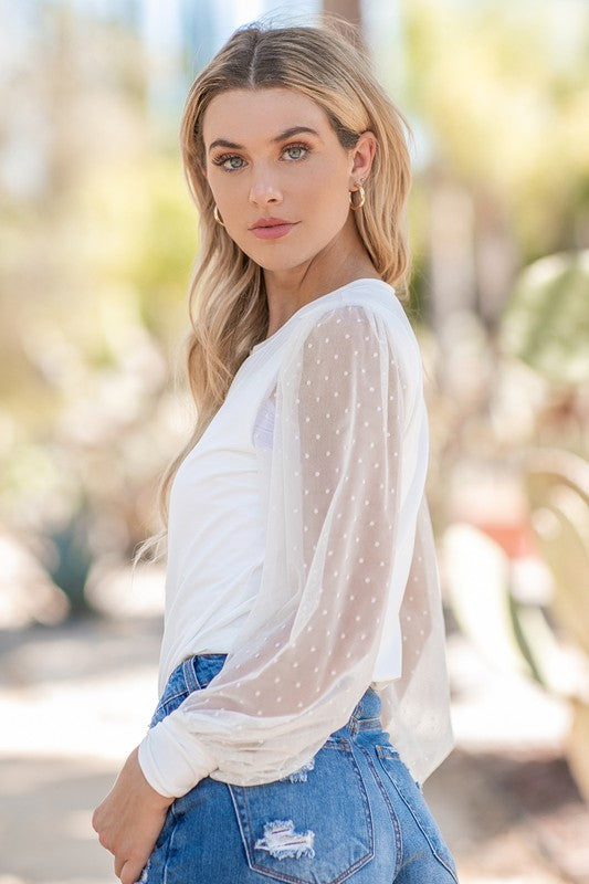 Polka Dot Lace Sleeve Top