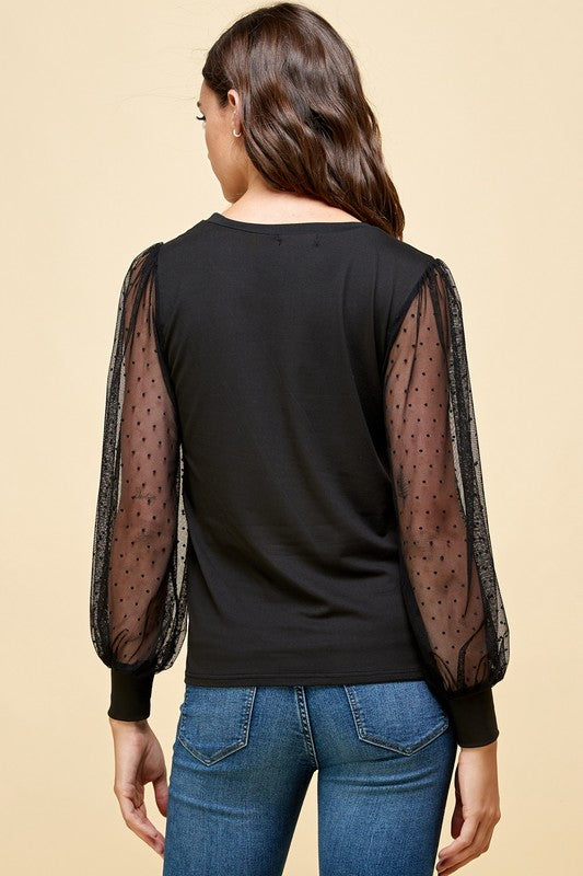 Polka Dot Lace Sleeve Top