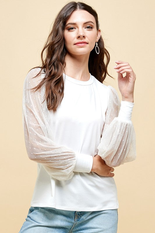 Polka Dot Lace Sleeve Top