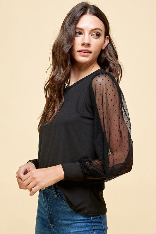 Polka Dot Lace Sleeve Top