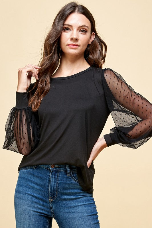 Polka Dot Lace Sleeve Top
