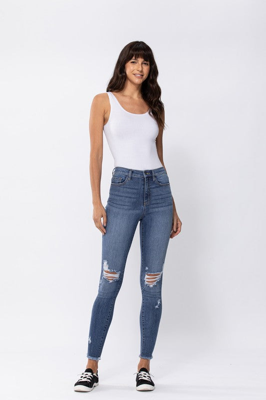 Monroe High Rise Skinny Jean with Fray Hem