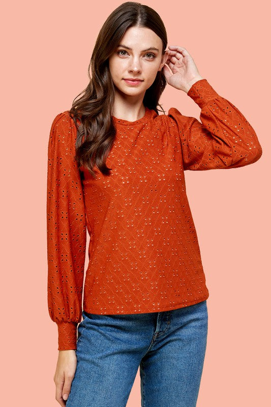 Eyelet Long Sleeve Top