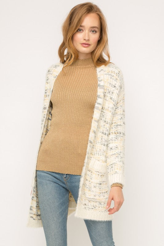 Tweed Weave Open Cardigan