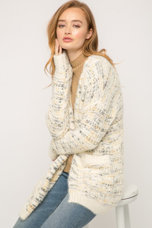 Tweed Weave Open Cardigan
