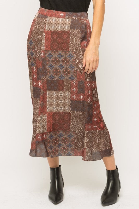 Patchwork Printed Midi Skirt